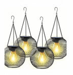 Outdoor Solar Hanging Lights in Metal Cage with Warm LED Candle Light | Kelmera