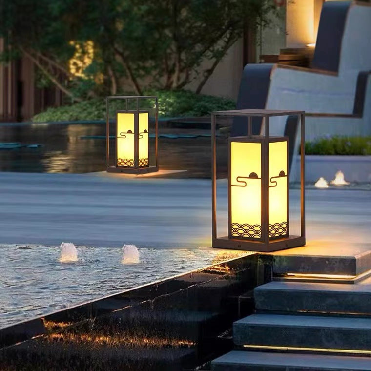 Outdoor Solar Lantern Path Light with Decorative Frosted Glass Panels | Kelmera