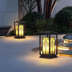 Outdoor Solar Lantern Path Light with Decorative Frosted Glass Panels | Kelmera