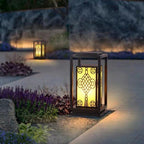 Outdoor Solar Lantern Path Light with Decorative Frosted Glass Panels | Kelmera