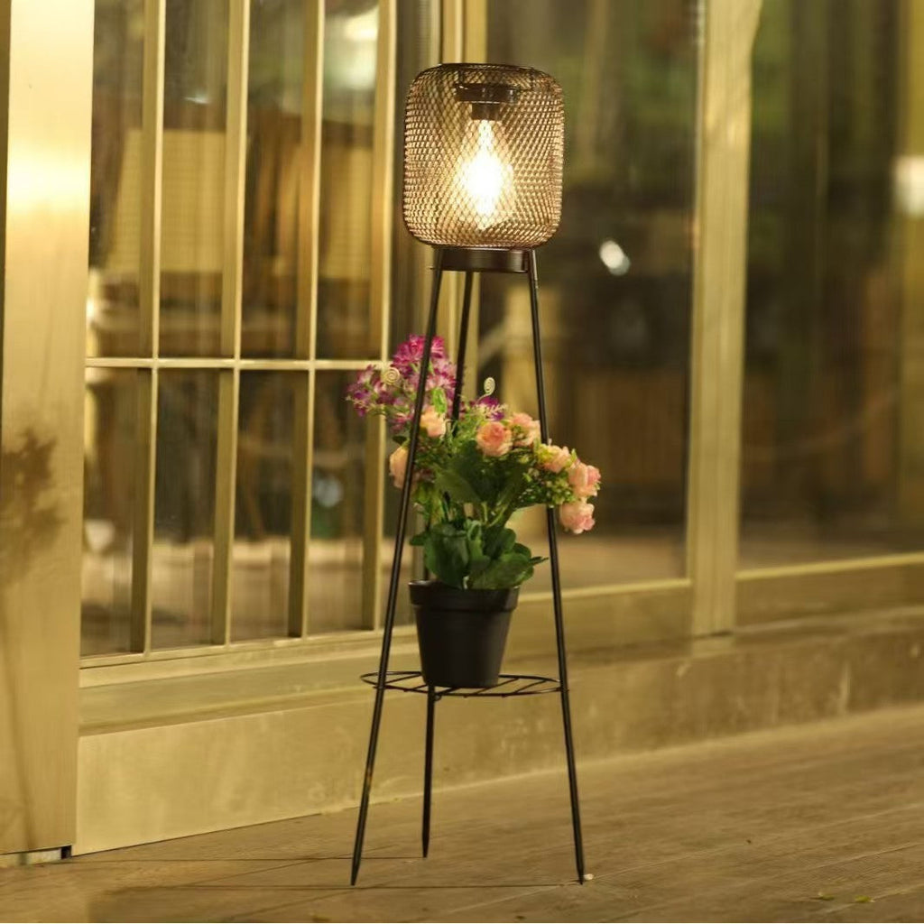 Outdoor Solar Lantern Planter Stand with Net Shade and Three Leg Base | Kelmera