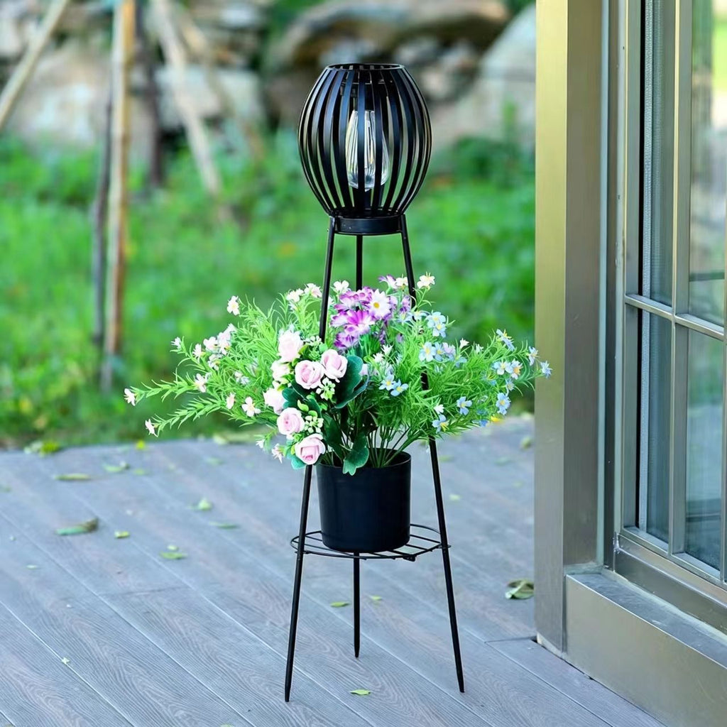 Outdoor Solar Lantern Planter Stand with Net Shade and Three Leg Base | Kelmera
