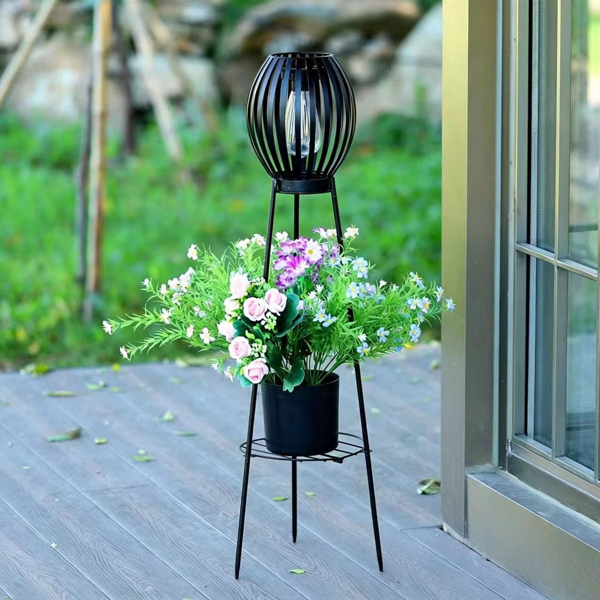 Outdoor Solar Lantern Planter Stand with Net Shade and Three Leg Base | Kelmera