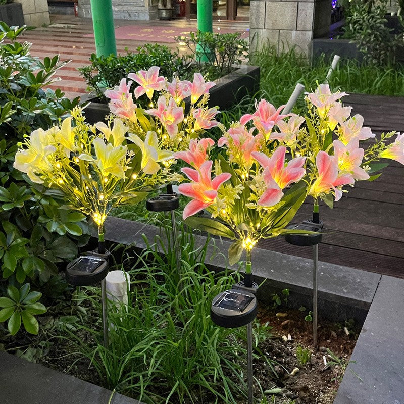 Outdoor Solar LED Glowing Lily Bouquet Plug Lights | Kelmera
