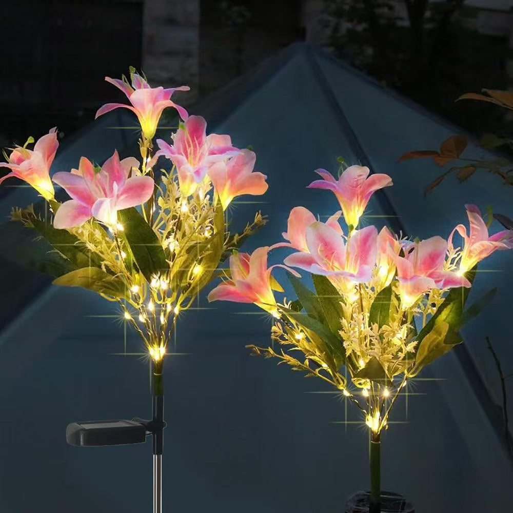 Outdoor Solar LED Glowing Lily Bouquet Plug Lights | Kelmera