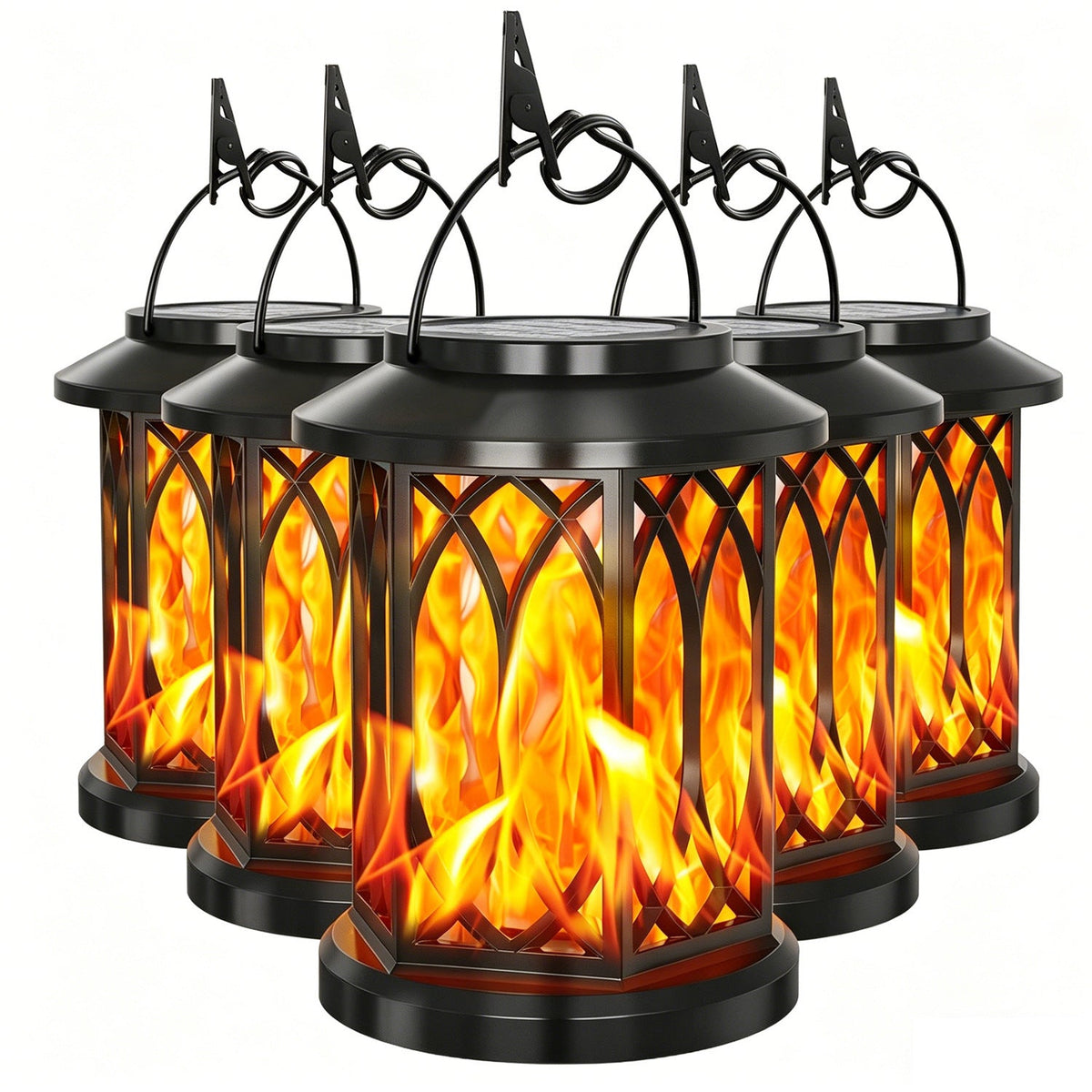 Outdoor Solar-Powered Metal Hanging Light with Decorative Grid and Flickering LED Candle | Kelmera