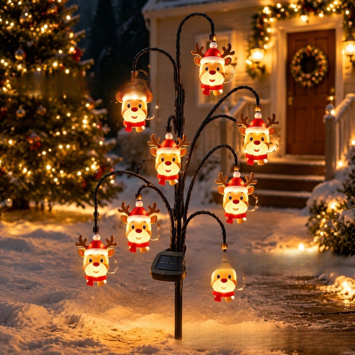 Outdoor Solar-Powered Reindeer LED String Light Garland | Kelmera