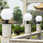 Outdoor Spherical Opal Glass Column Post Light with Brushed Stainless Steel Base | Kelmera
