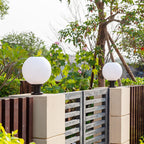 Outdoor Spherical Opal Glass Column Post Light with Brushed Stainless Steel Base | Kelmera