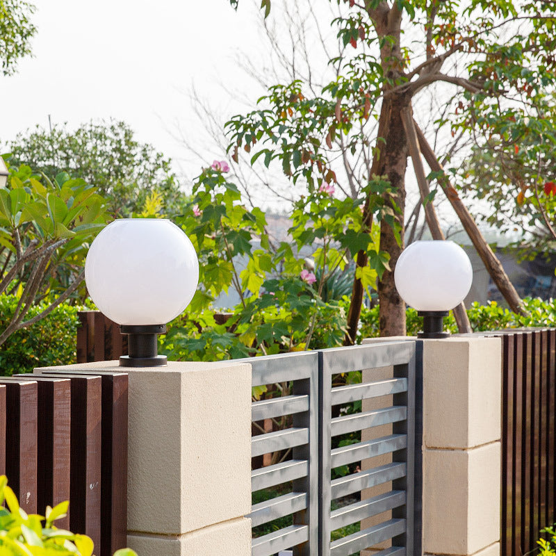 Outdoor Spherical Opal Glass Column Post Light with Brushed Stainless Steel Base | Kelmera