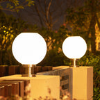 Outdoor Spherical Opal Glass Column Post Light with Brushed Stainless Steel Base | Kelmera