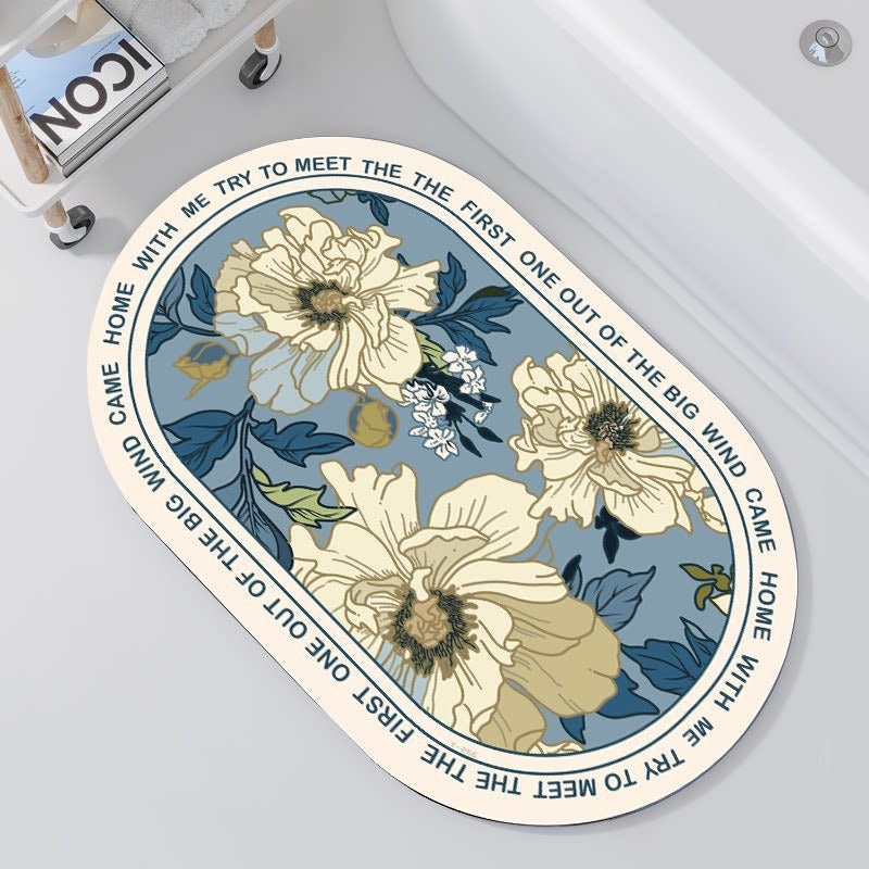 Oval Floral Design Bath Mat | Kelmera