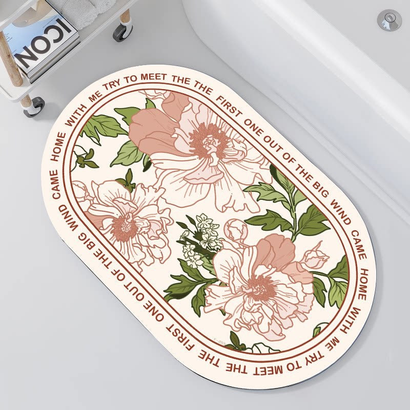 Oval Floral Design Bath Mat | Kelmera