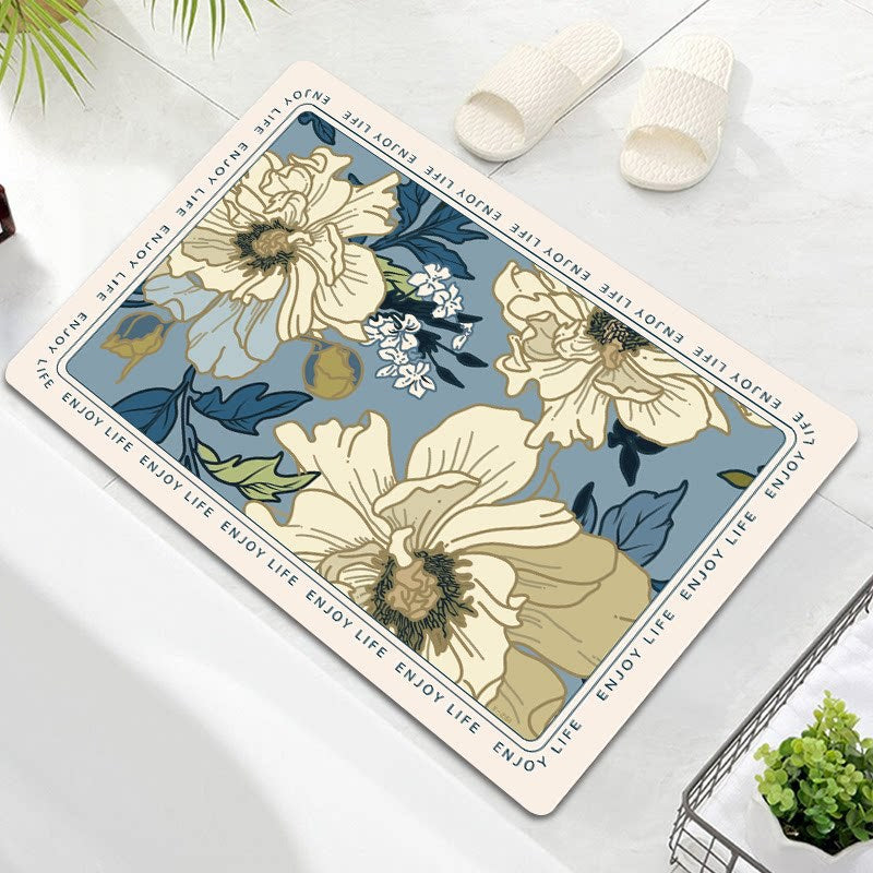 Oval Floral Design Bath Mat | Kelmera