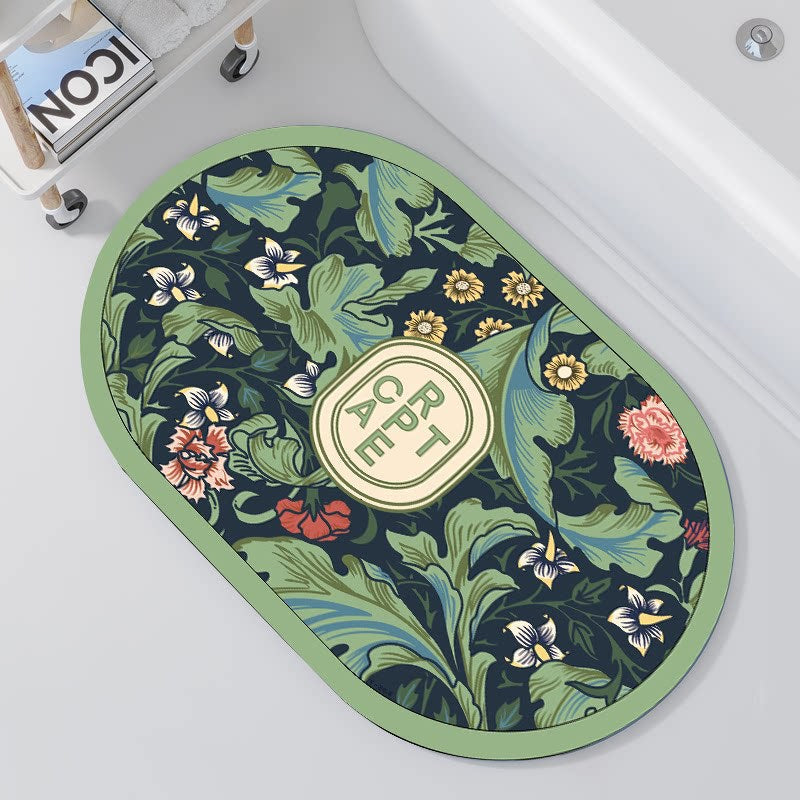 Oval Floral Design Bath Mat | Kelmera