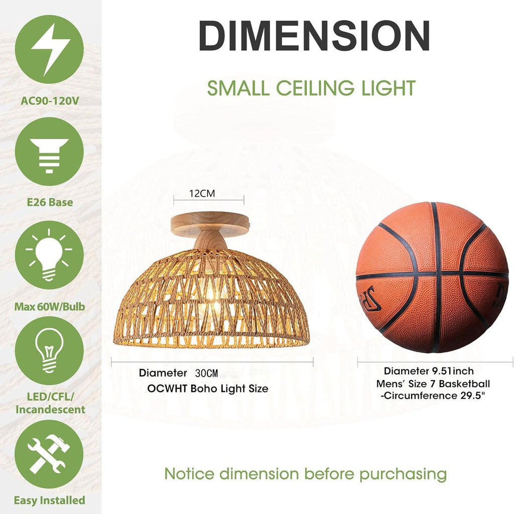 Pendant Light Woven Natural Fiber Wood | Kelmera