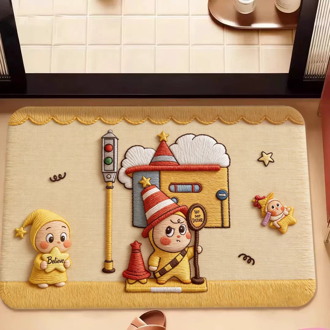 Playful Cartoon Character-Themed Decorative Floor Mat | Kelmera