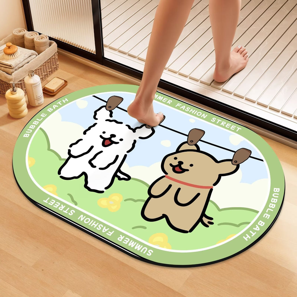 Playful Cartoon Dog Bath Mat | Kelmera
