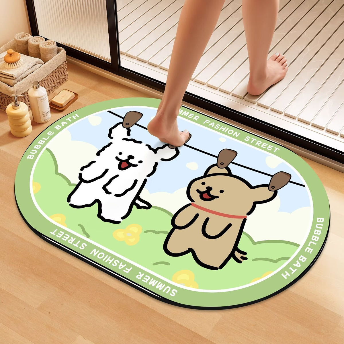 Playful Cartoon Dog Bath Mat | Kelmera