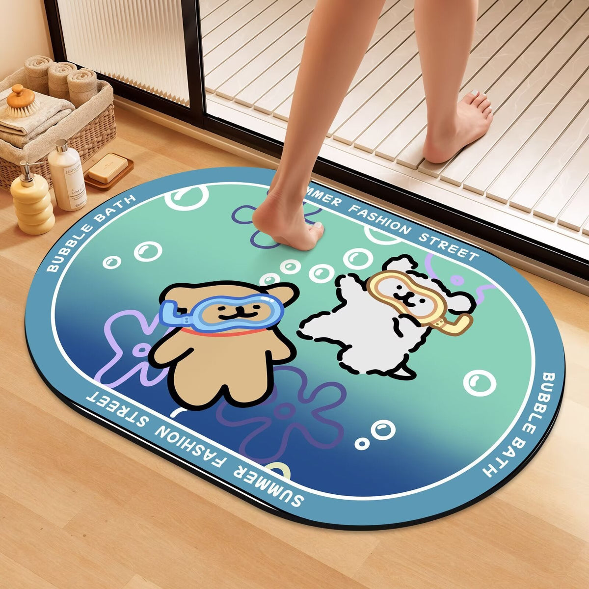 Playful Cartoon Dog Bath Mat | Kelmera