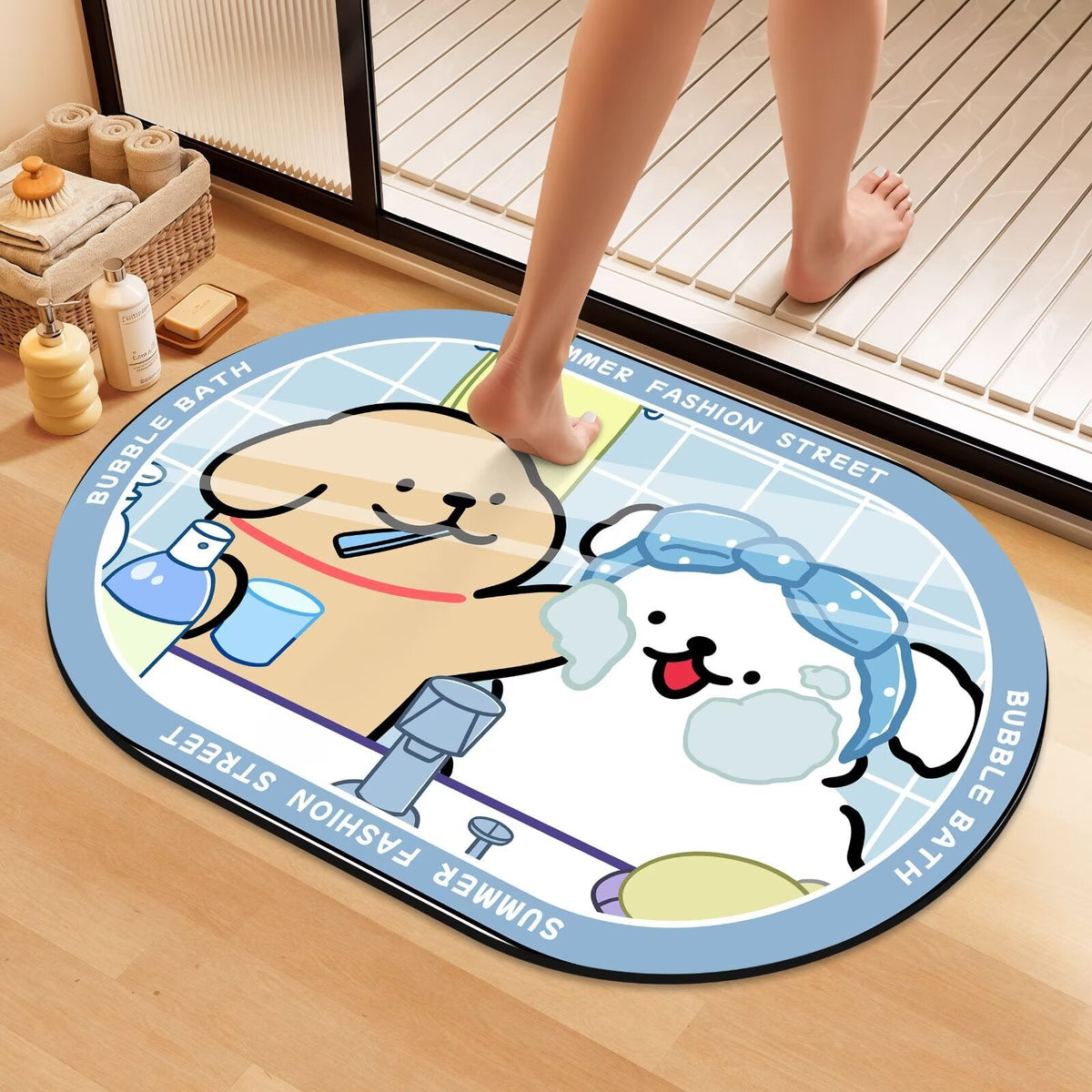 Playful Cartoon Dog Bath Mat | Kelmera