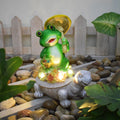 Playful Solar-Powered LED Garden Statue Frog on Turtle Resin Ornament | Kelmera