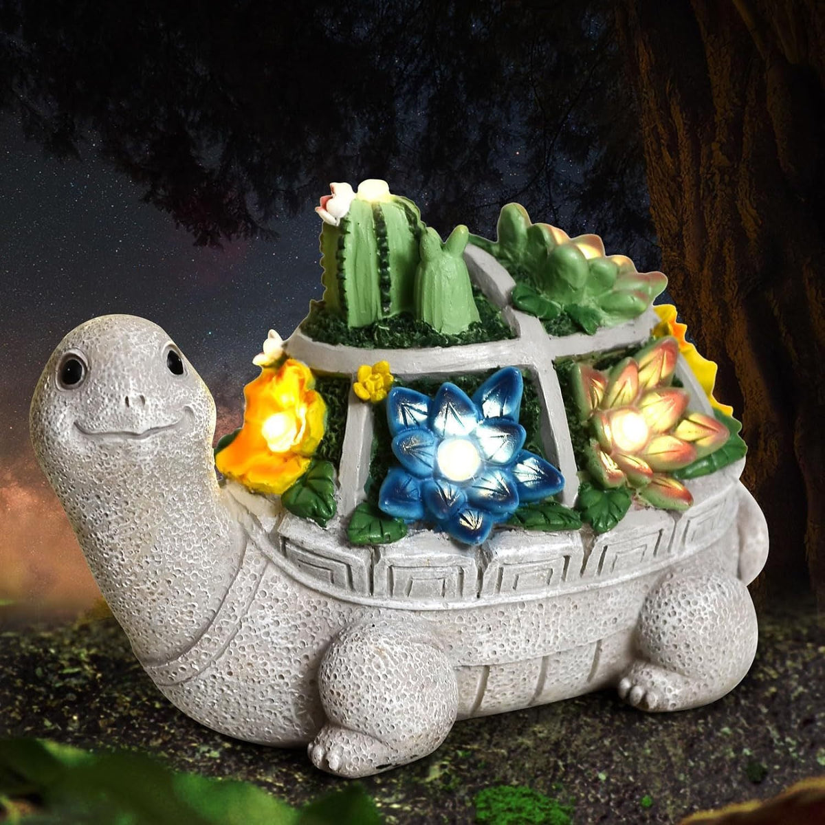 Playful Solar-Powered LED Garden Statue Frog on Turtle Resin Ornament | Kelmera