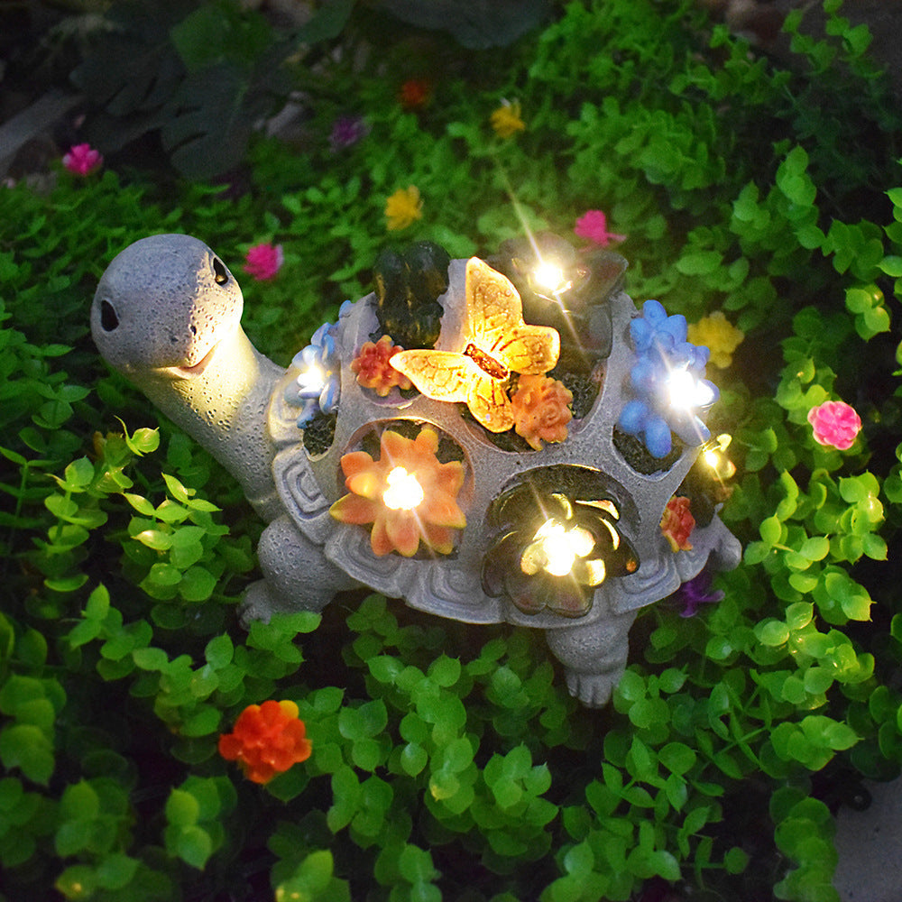 Playful Solar-Powered LED Garden Statue Frog on Turtle Resin Ornament | Kelmera