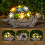 Playful Solar-Powered LED Garden Statue Frog on Turtle Resin Ornament | Kelmera