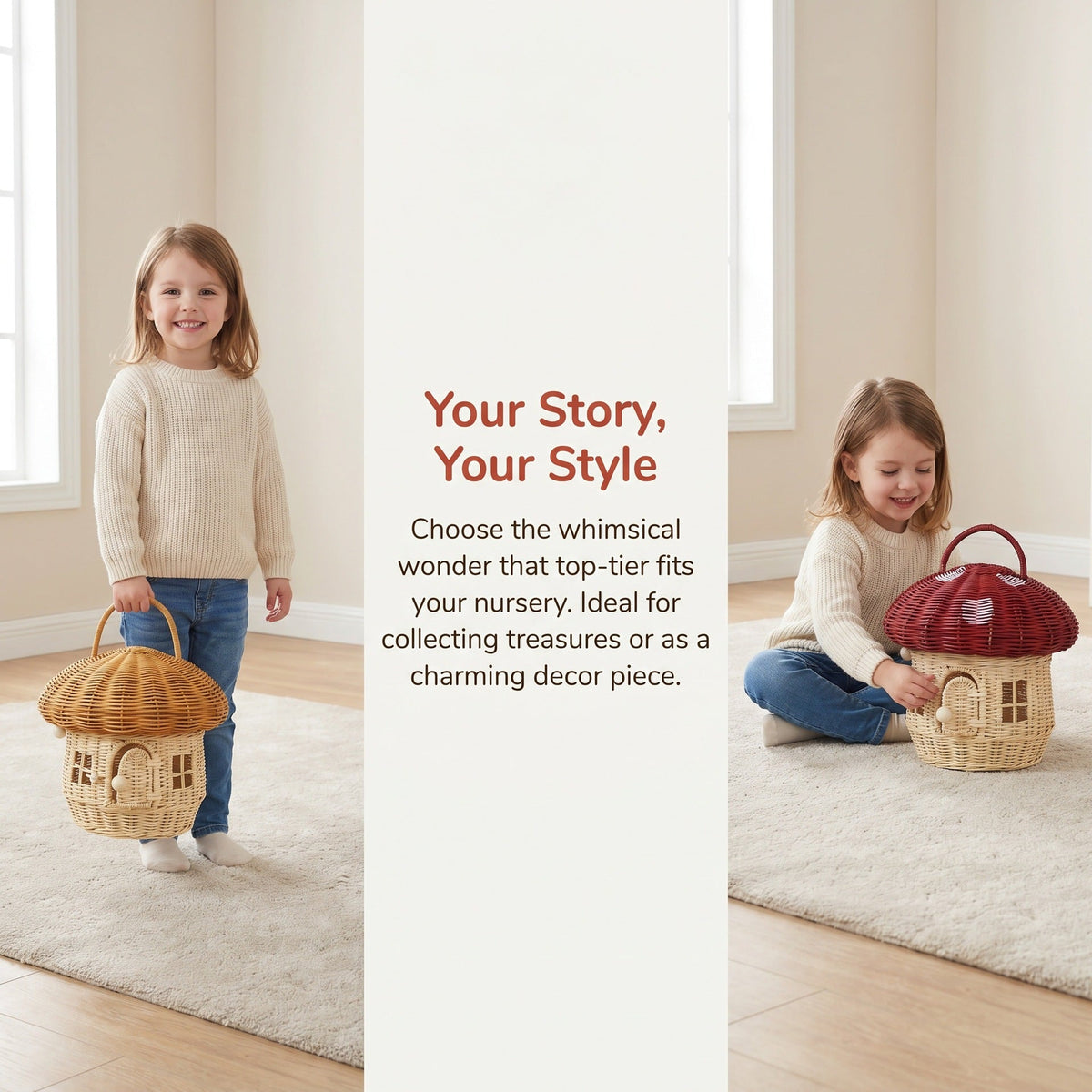 Playful Storage Basket in Mushroom Design Handwoven Handcrafted | Kelmera
