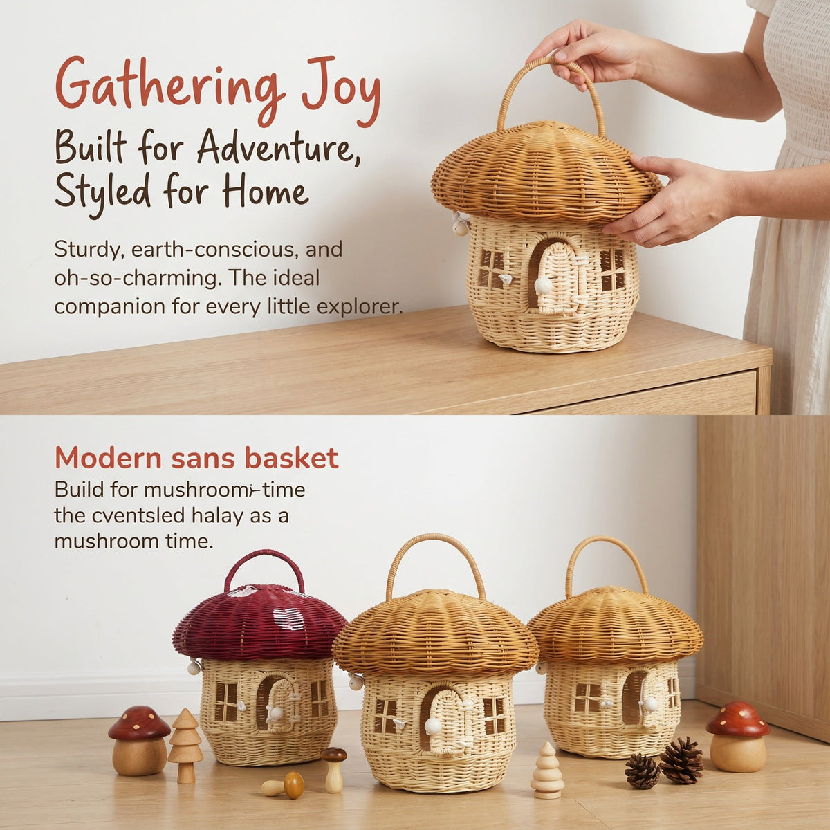 Playful Storage Basket in Mushroom Design Handwoven Handcrafted | Kelmera
