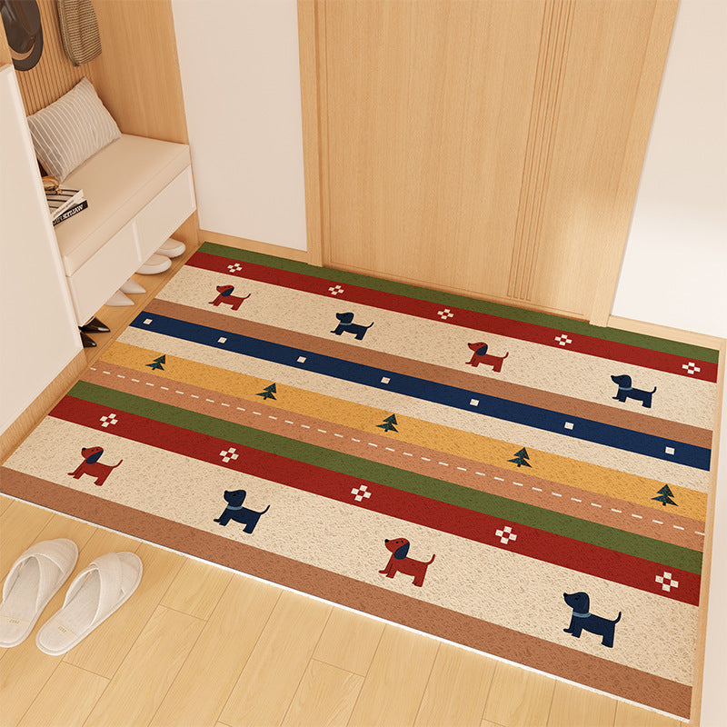 Playful Striped Dog Print Welcome Mat | Kelmera