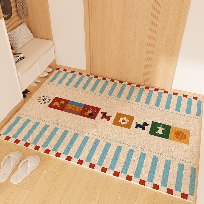 Playful Striped Dog Print Welcome Mat | Kelmera