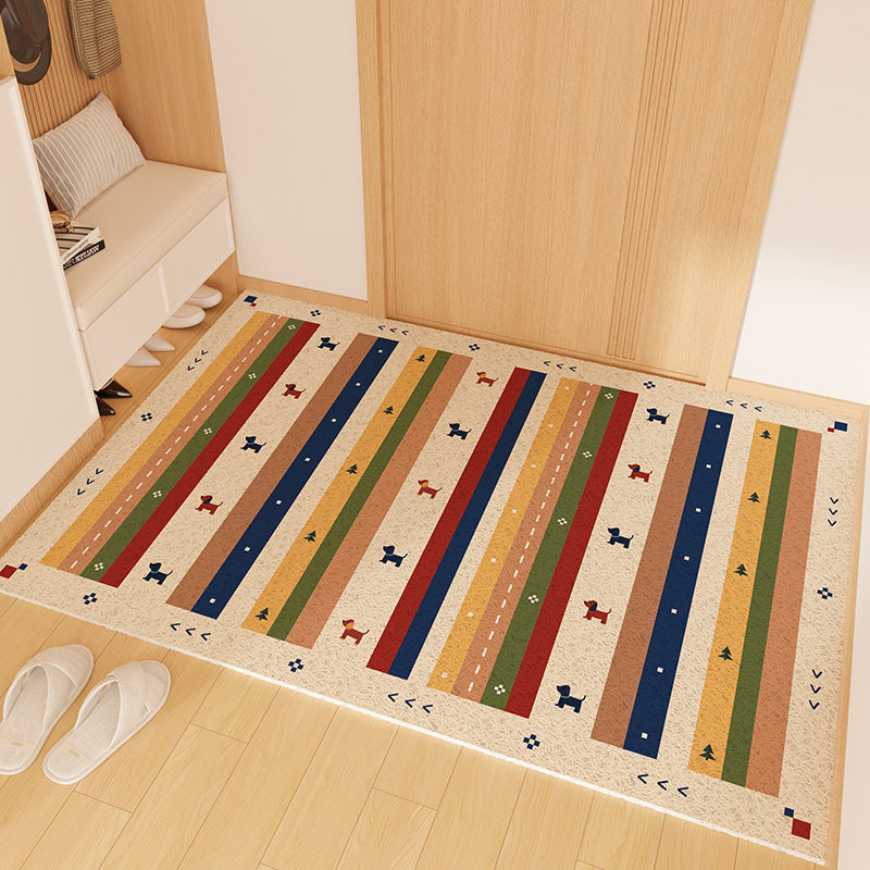 Playful Striped Dog Print Welcome Mat | Kelmera