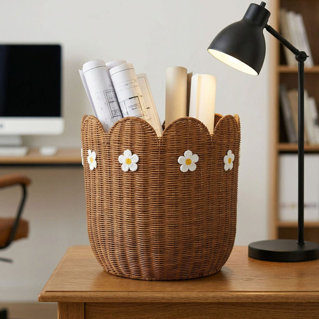 Rattan Basket with Flower Motif | Kelmera
