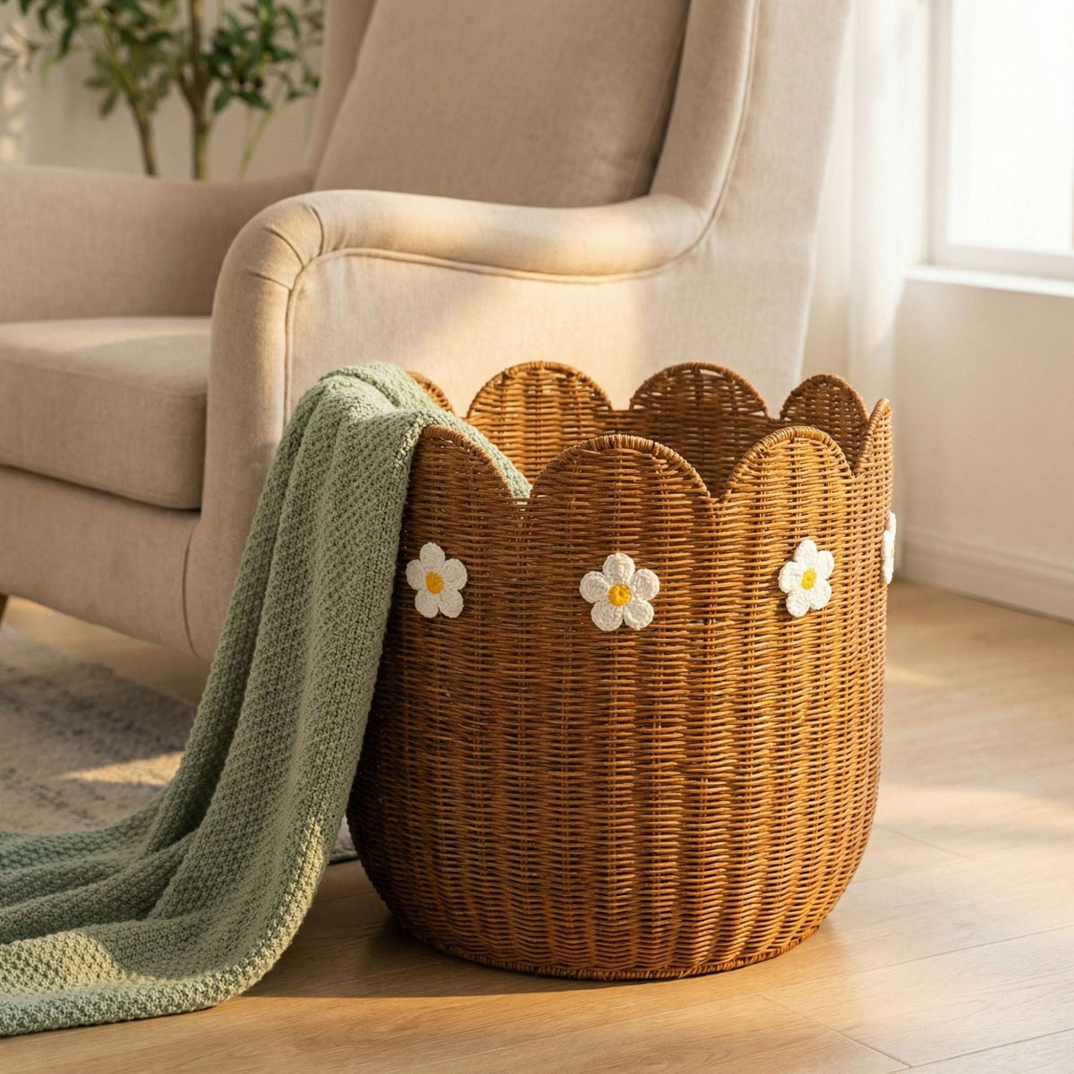 Rattan Basket with Flower Motif | Kelmera