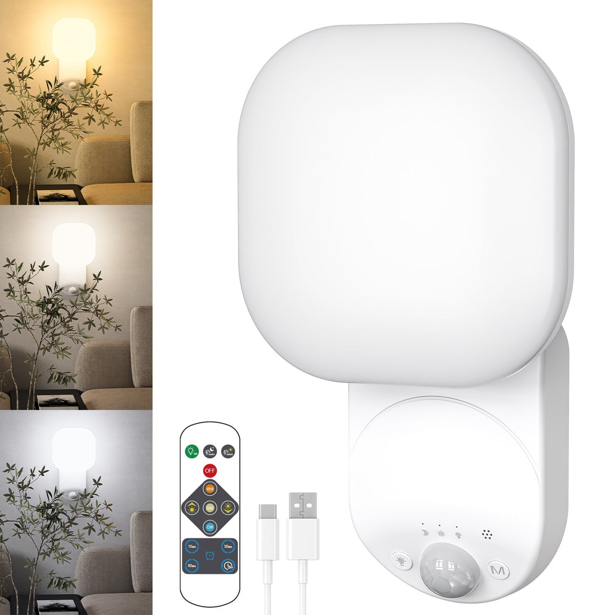 Rechargeable Motion-Activated LED Wall Light with Remote Control and Adjustable Color Temperature | Kelmera