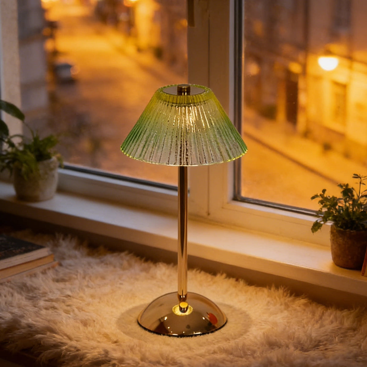 Ribbed Glass Desk Lamp with Brushed Brass Base | Kelmera