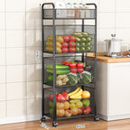 Rolling Kitchen Storage Cart with Mesh Basket | Kelmera
