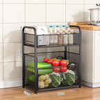Rolling Kitchen Storage Organizer with Adjustable Mesh Basket | Kelmera