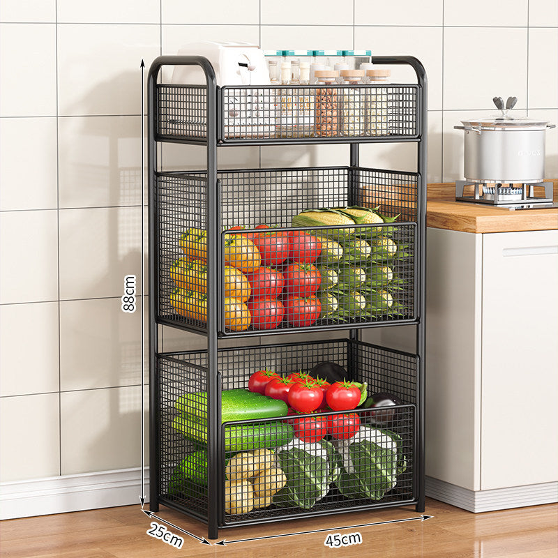 Rolling Kitchen Storage Organizer with Adjustable Mesh Basket | Kelmera