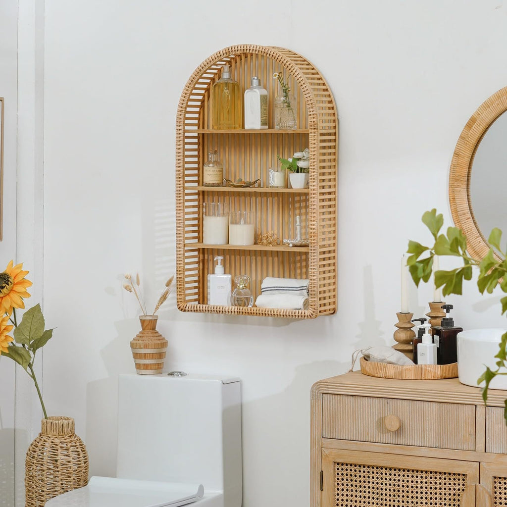 Round Wall Shelf made of Natural Rattan | Kelmera