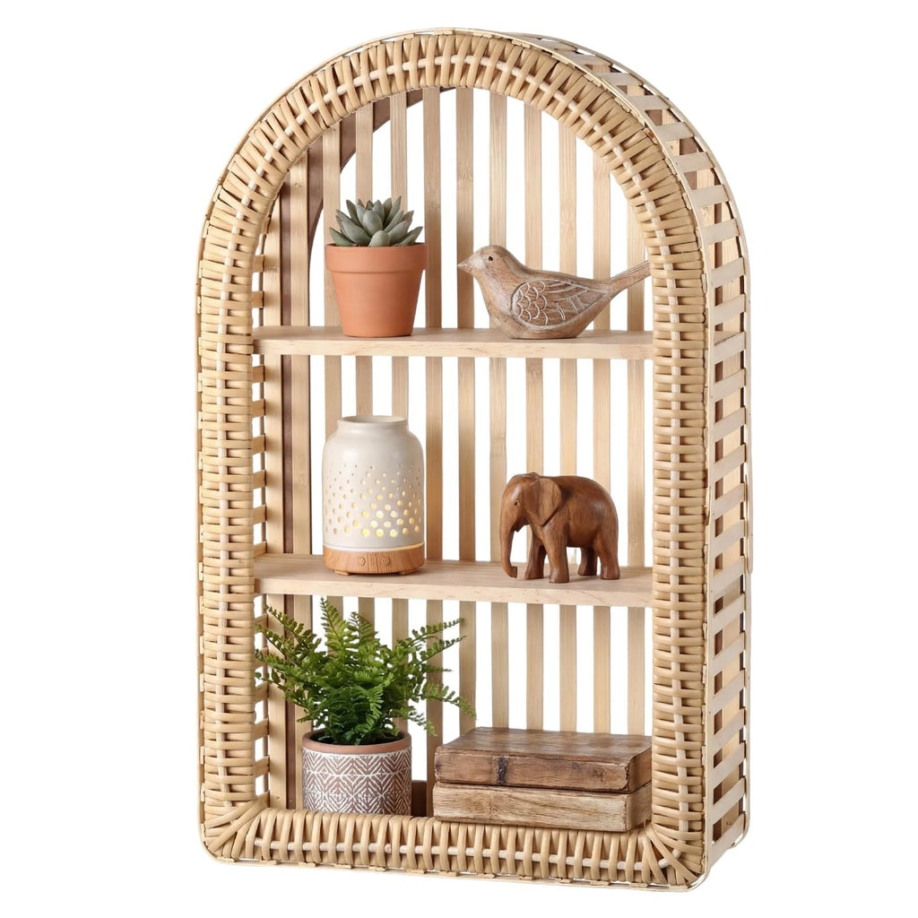 Round Wall Shelf made of Natural Rattan | Kelmera