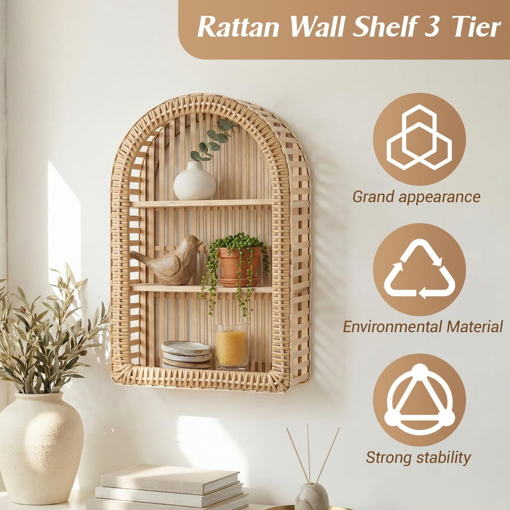 Round Wall Shelf made of Natural Rattan | Kelmera