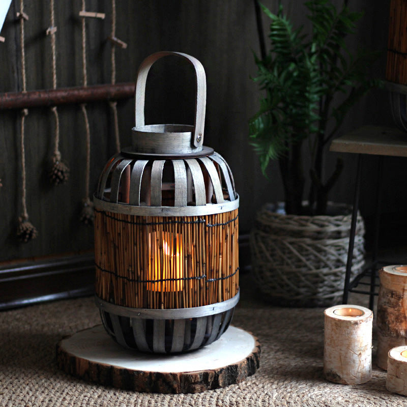 Rustic Lantern Woven Natural Fiber Wood | Kelmera