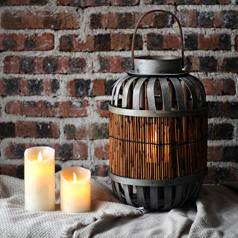 Rustic Lantern Woven Natural Fiber Wood | Kelmera