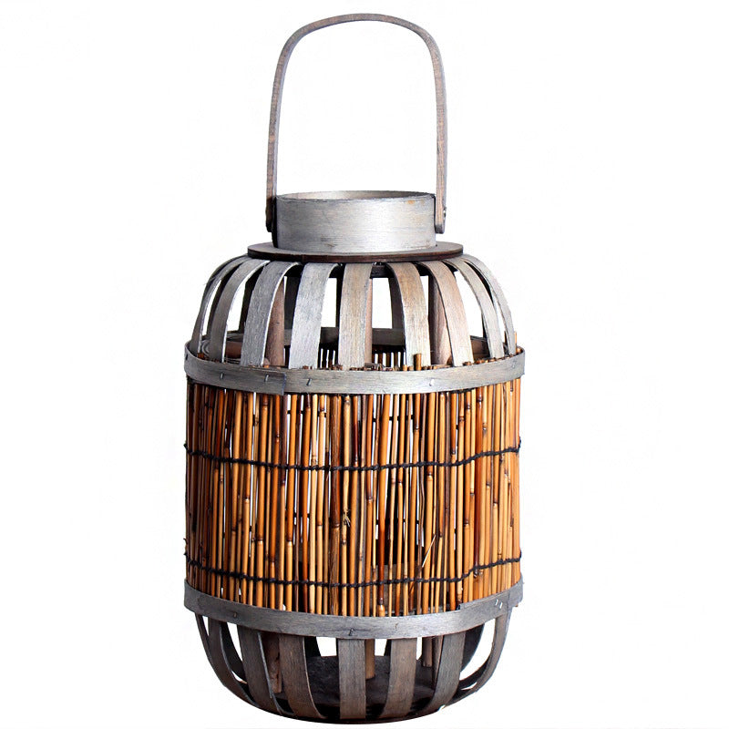 Rustic Lantern Woven Natural Fiber Wood | Kelmera