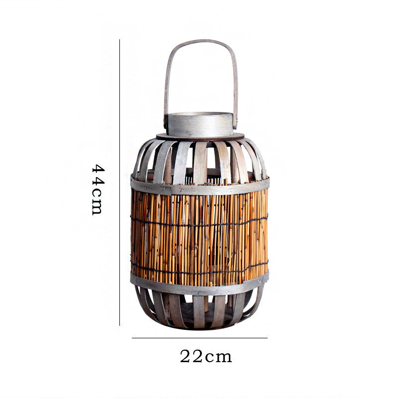 Rustic Lantern Woven Natural Fiber Wood | Kelmera
