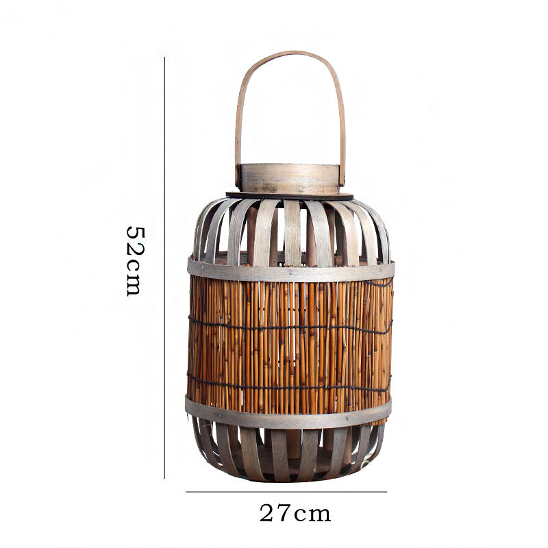 Rustic Lantern Woven Natural Fiber Wood | Kelmera