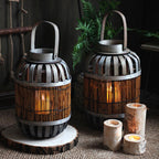 Rustic Lantern Woven Natural Fiber Wood | Kelmera